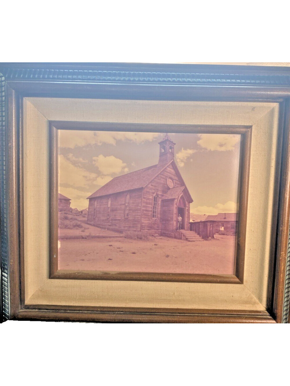 Vintage Framed Sepia Ghost Town Church Photo Western Rustic Wall Art